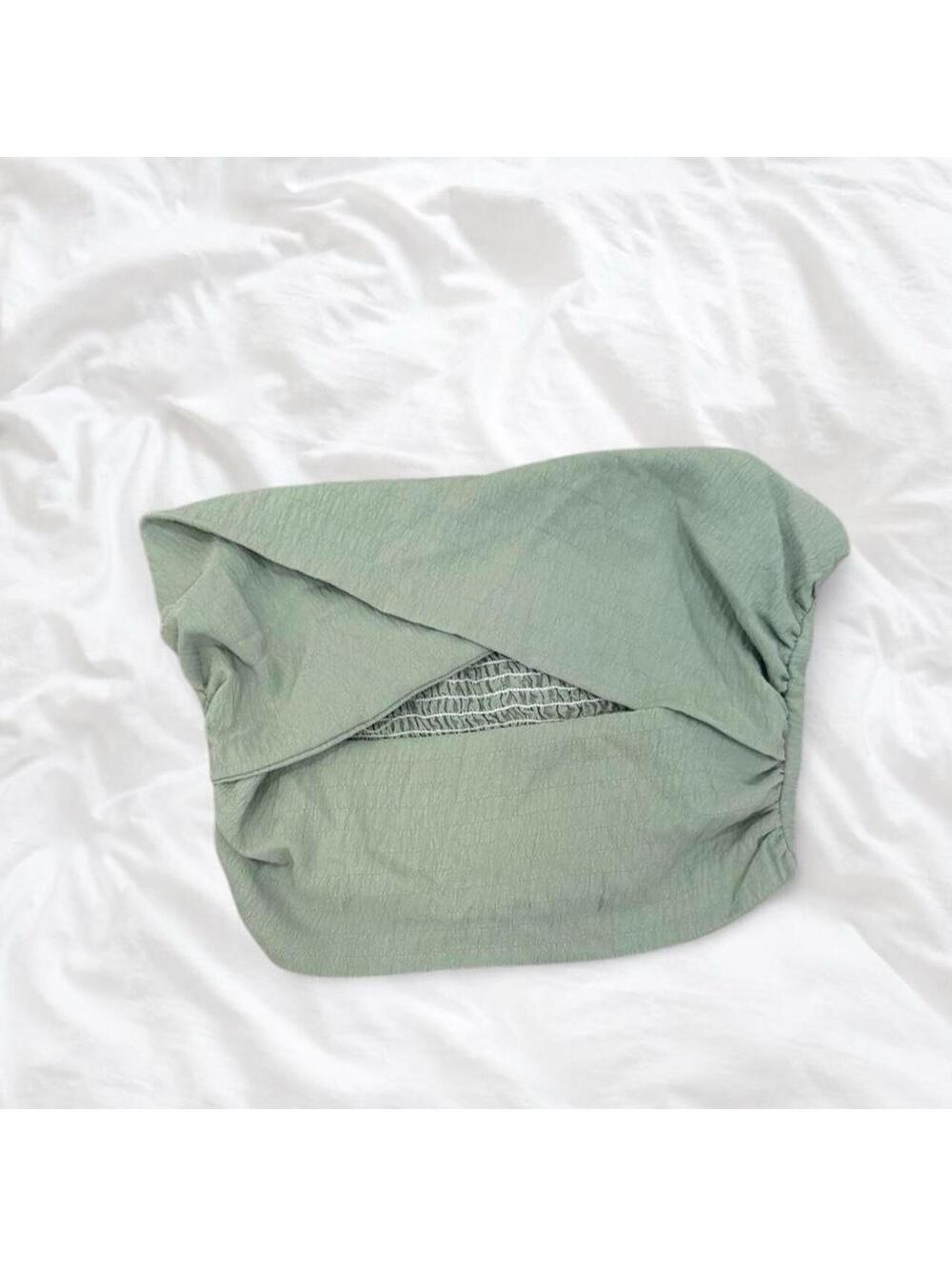 SHEIN Sage Green Strapless Twist Front Top Size S